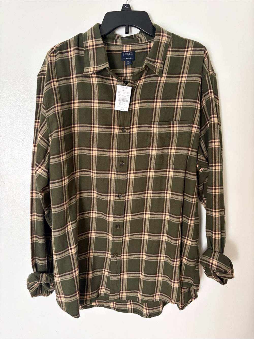 J. Crew Olive and Cream Plaid Button-Down Shirt